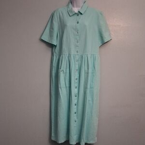 Appleseed's size Large women's light blue button-down midi modest dress.